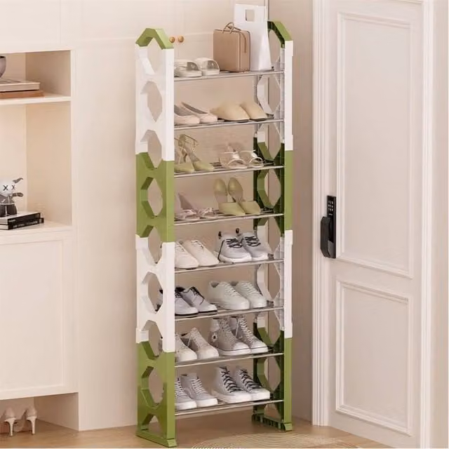 Nordara 8-Tier Shoe Rack Storage in White and Green, W: 50 cm, H: 140 cm, D: 50 cm