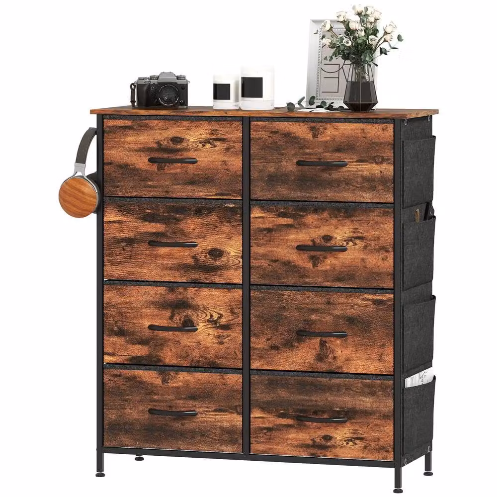 FURNOS Industrial 8 Fabric Drawer Chest Storage Unit in Brown, H 94.5 x W 86.0 x D 30.0 cm – 5