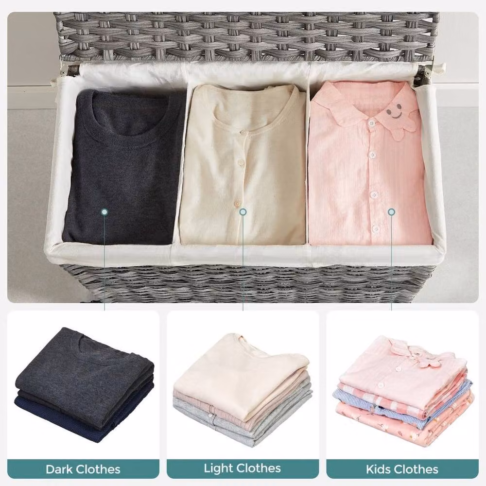KORVIXA Handwoven Grey Rattan Laundry Hamper with Removable Cotton Bag, Height: 100 cm – 3