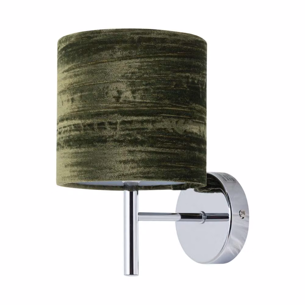 First Choice Lighting Brea Set of 2 Chrome Wall Lights with Green Fabric Shades – 2
