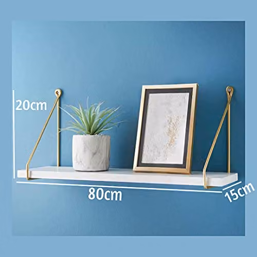 SPOT ON DEALZ White and Gold Industrial Floating Wall Shelf, W: 80 cm – 2