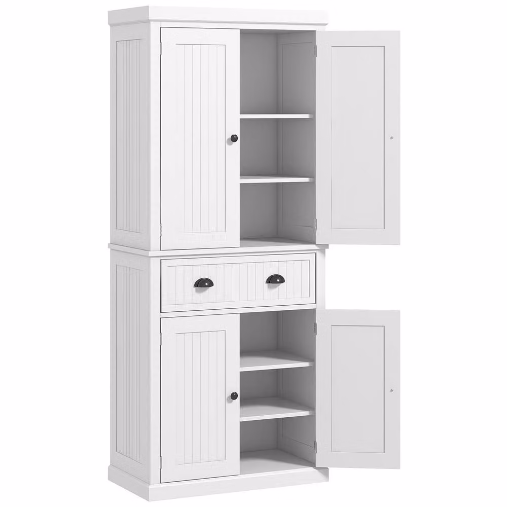 STILVORA White MDF Storage Cabinet with Drawer, Hinged Doors and Adjustable Shelves – 2