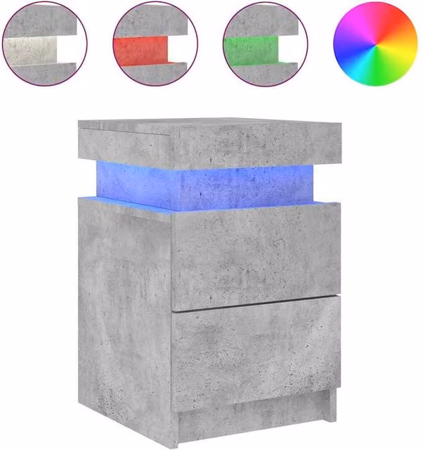 Berkfield Home Bedside Cabinet with Integrated LED Lights in Concrete Grey, W/D/H: 35 x 39 x 55 cm