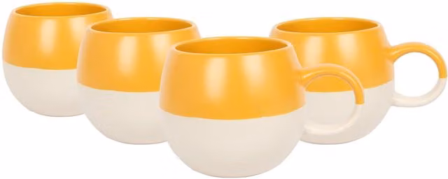 Nicola Spring Dipped Stoneware Sphere Mugs, 340ml, Pack of 4, Yellow and Multicolour