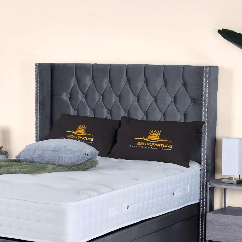 UK Bed Furniture Francesca End Lift Divan Ottoman Bed with 54 Inch Diamond Headboard in Charcoal, W/D/H: 120 x 200 cm – 2