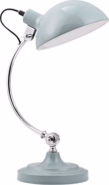 Orsina Blue and Chrome Metal Table Lamp with Round Base and Arched Arm