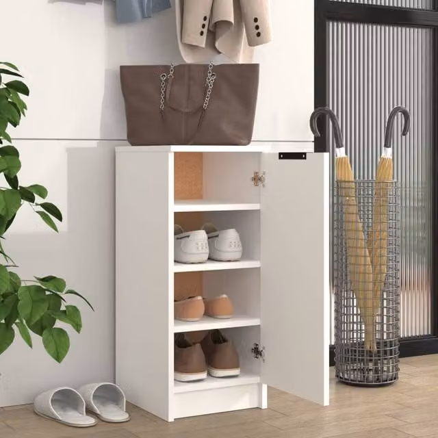 Berkfield Home White Shoe Cabinet with Hinged Doors and Internal Shelves, W/D/H: 30 x 35 x 70 cm – 1