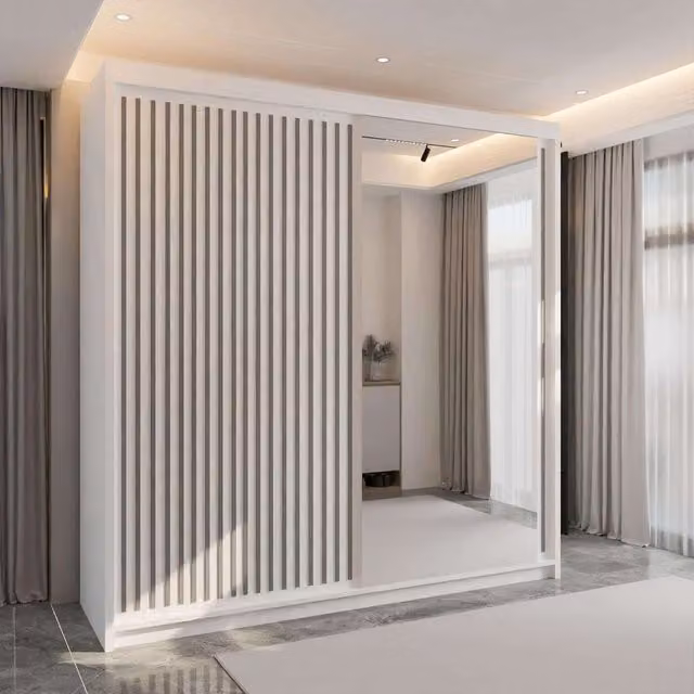Sliding Wardrobes 4U Ronni Modern Sliding Door Wardrobe with Mirror in White, W: 150 cm, H: 217 cm