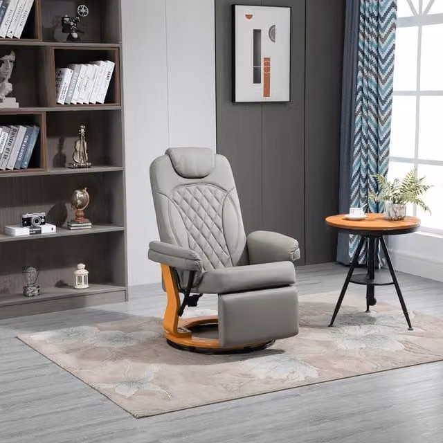 HOMCOM Grey PU Leather Relax Recliner Chair with Armrests and Round Base