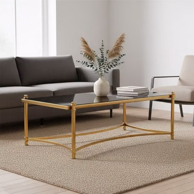 Orsina Modern Rectangular Gold and Black Glass Coffee Table – 1