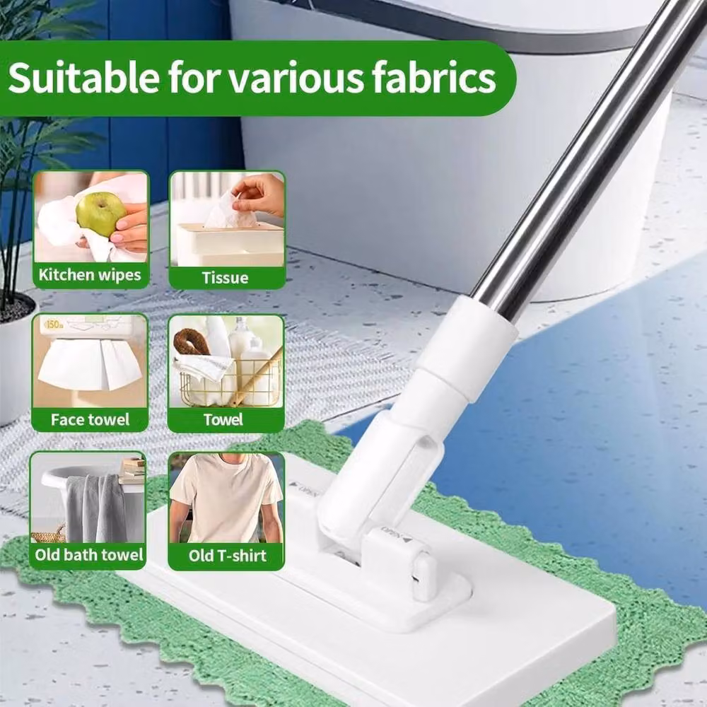 NESTLUNE Sweeper Mop with Reusable Microfibre Cloths and Stainless Steel Snap Grip in White, W: 15 cm, H: 100 cm – 2