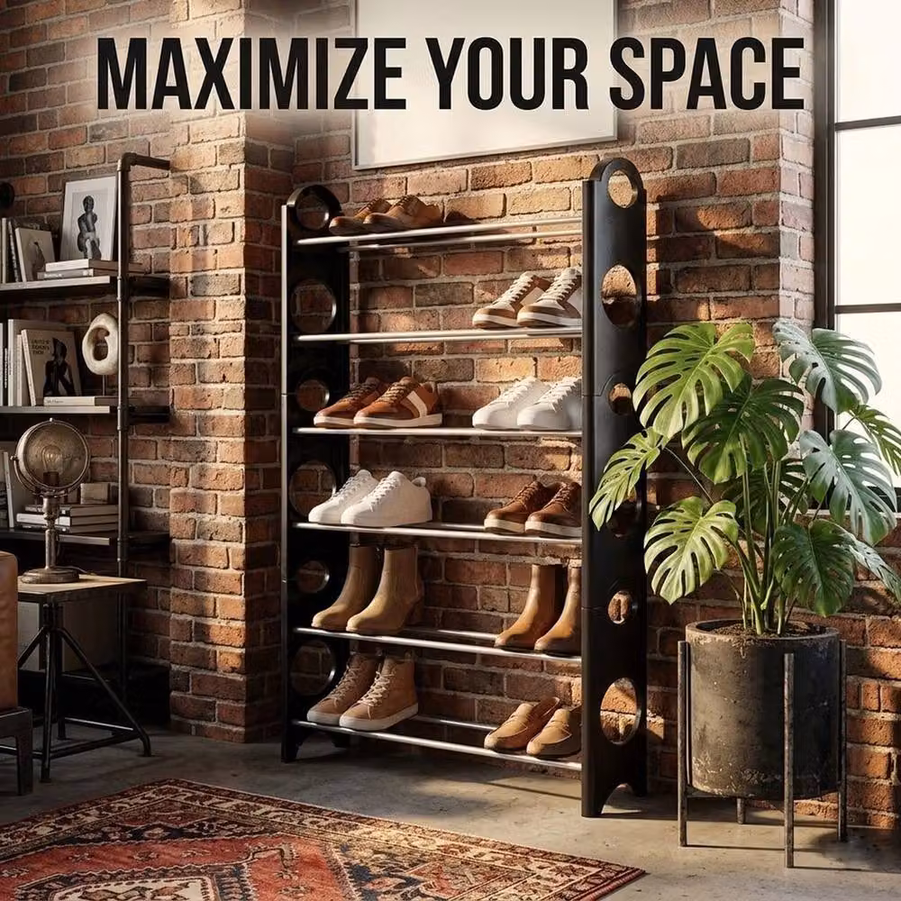 NESTLUNE 6 Tier Metal Shoe Rack Stand in Black, W/D/H: 100 x 15 x 15 cm – 2