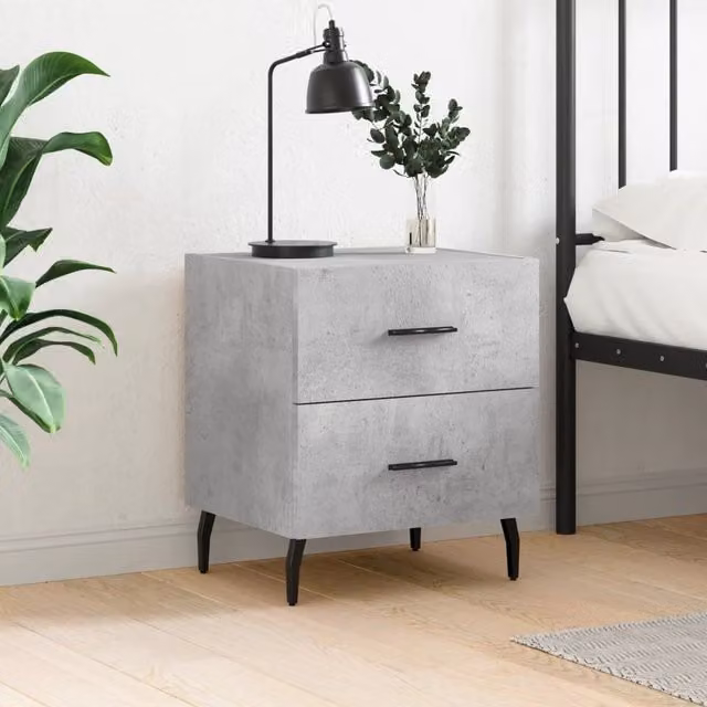 Berkfield Home Bedside Cabinet in Concrete Grey, W/D/H: 40 x 35 x 47.5 cm – 1