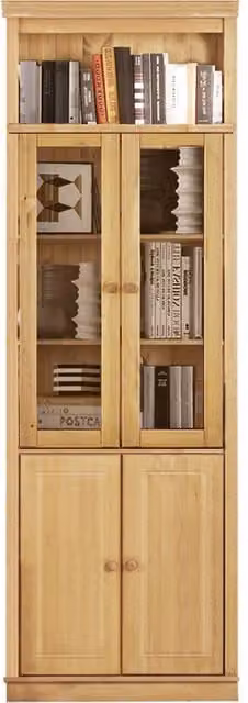 Dorel Anita Wall Unit F in Brown Waxed Wood with Glass Doors and Internal Shelves