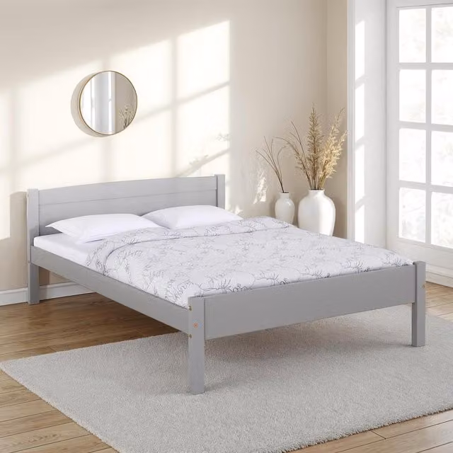 Seconique Amber Double Bed Frame in Grey Solid Pine Wood