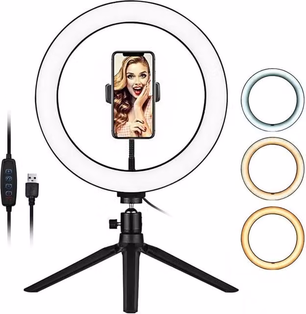 SPETLEK 10 inch LED Ring Light with Adjustable Tabletop Stand in Black