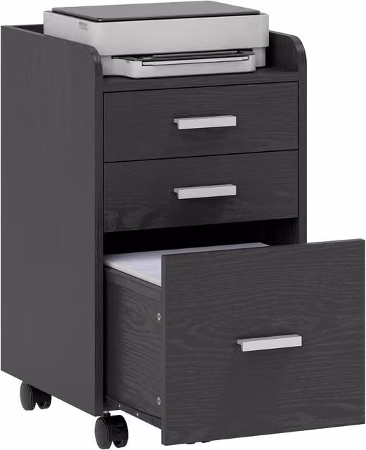 Rolipo 3-Drawer Mobile Filing Cabinet with A4 Letter Hanging Files in Black