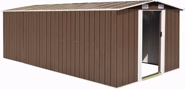 Berkfield Home Metal Garden Shed in Brown with Sliding Doors and Side Vent, W: 489 cm, D: 257 cm, H: 181 cm