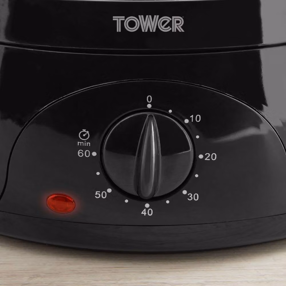Tower 9L Three Tier Food Steamer in Black with Transparent Glass Lids – 2