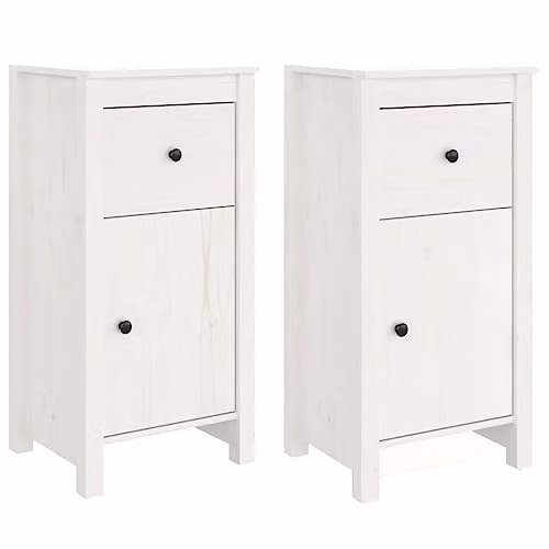 vidaXL Set of 2 White Solid Wood Pine Sideboards and Storage Cabinets
