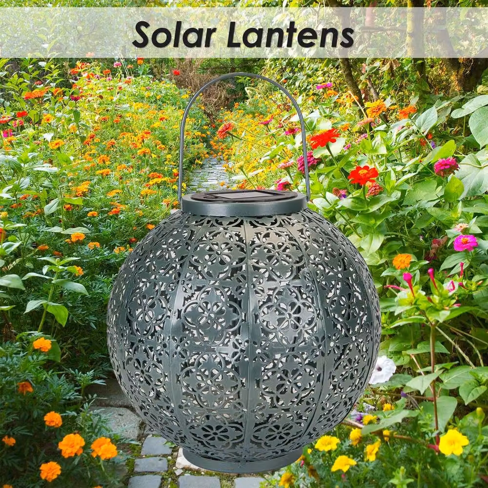 VFM e-Store Modern Solar LED Garden Lantern in Grey, Metal, W/D/H: 23.5 x 23.0 x 23.5 cm – 3