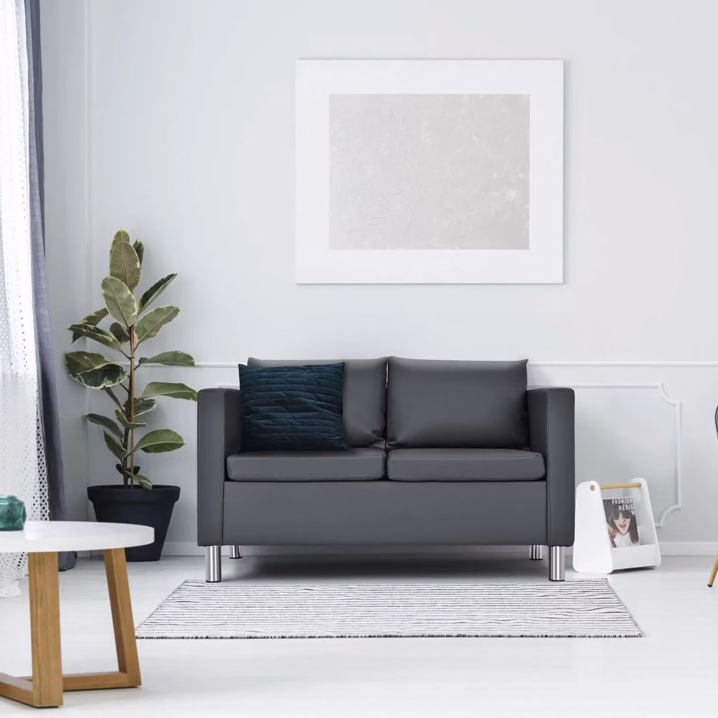 Gymax Modern 2 Seater Loveseat Sofa in Grey PU Leather – 6