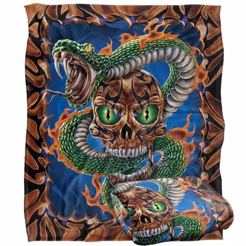 JQ Licensing James Piazza Flaming Snake Skull Super Soft Fleece Throw Blanket in White, W/D/H: 152 x 127 cm – 1