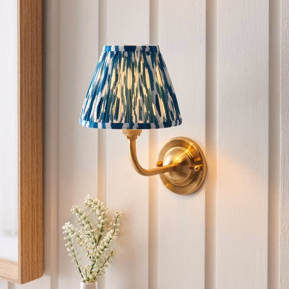 Netlighting Dome Arc Wall Light with Blue Fabric Ikat Shade and Brass Finish, 16 cm, B22 – 2