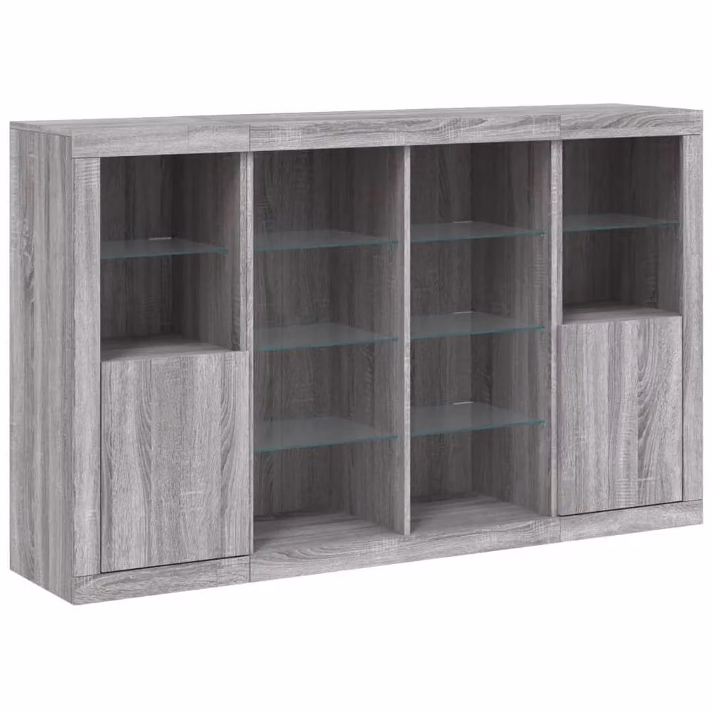 Berkfield Home Set of 3 Modern Grey Sonoma Sideboards with Integrated LED Lighting and Glass Details – 4