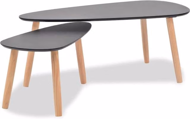 Berkfield Home 2 Piece Nested Coffee Table Set in Black Scandinavian Style with Oval Wood Tops