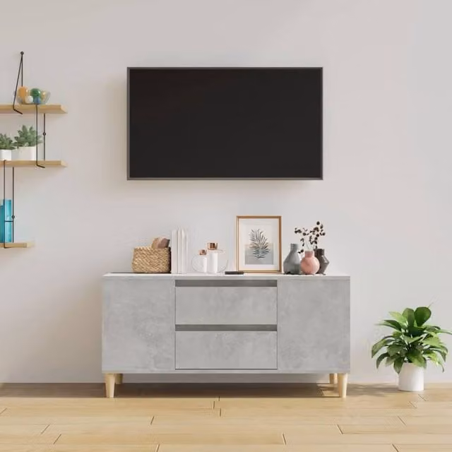 Berkfield Home Modern TV Cabinet in Concrete Grey, W: 102 cm, D: 44.5 cm, H: 50 cm