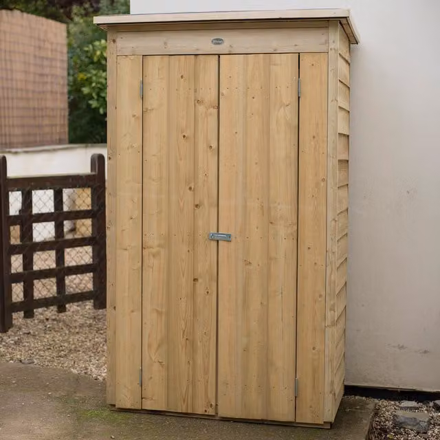 Forest Pressure Treated Rustic Wood Pent Garden Store Tall Lean-to Cabinet in Brown