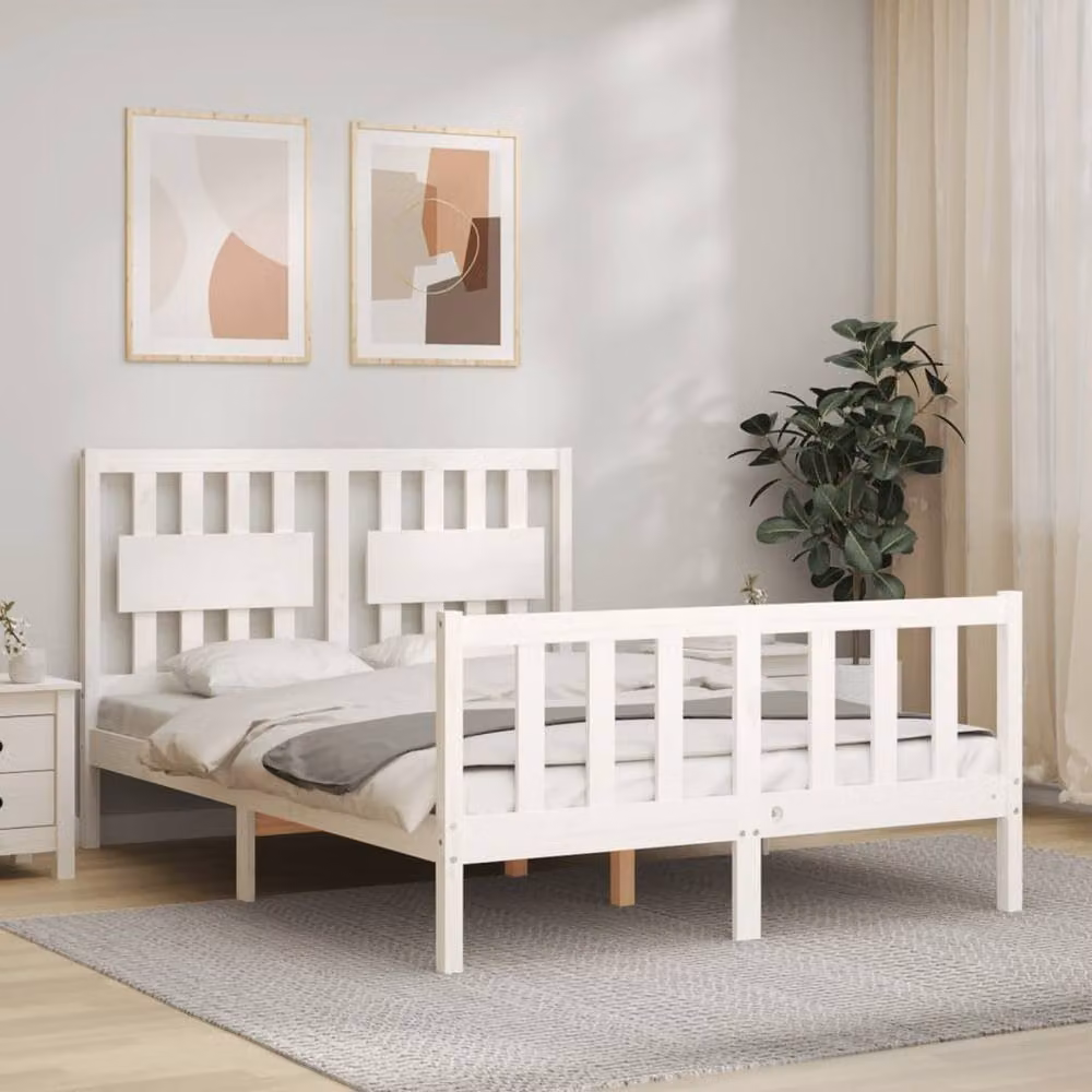 Berkfield Home Solid Wood Bed Frame with Headboard in White, W/D/H: 120 x 200 cm – 2