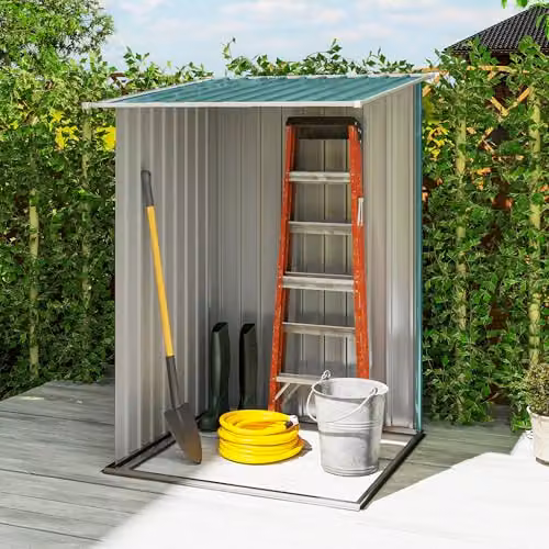 Outsunny Green Galvanised Steel Lean-to Garden Storage Shed with Single Lockable Door – 5