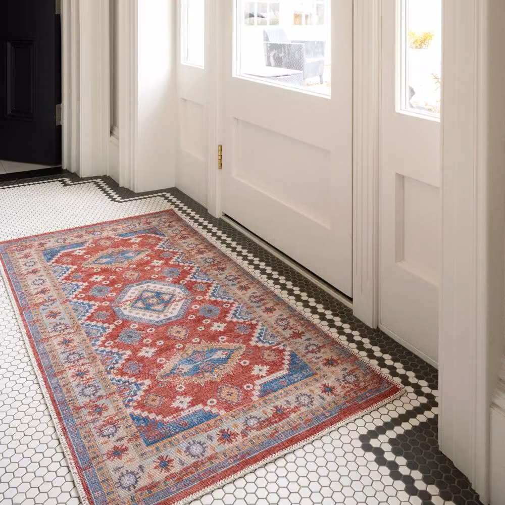 Kukoon Red Vintage Machine Washable Looped Pile Area Rug, W 80 cm x L 150 cm – 3