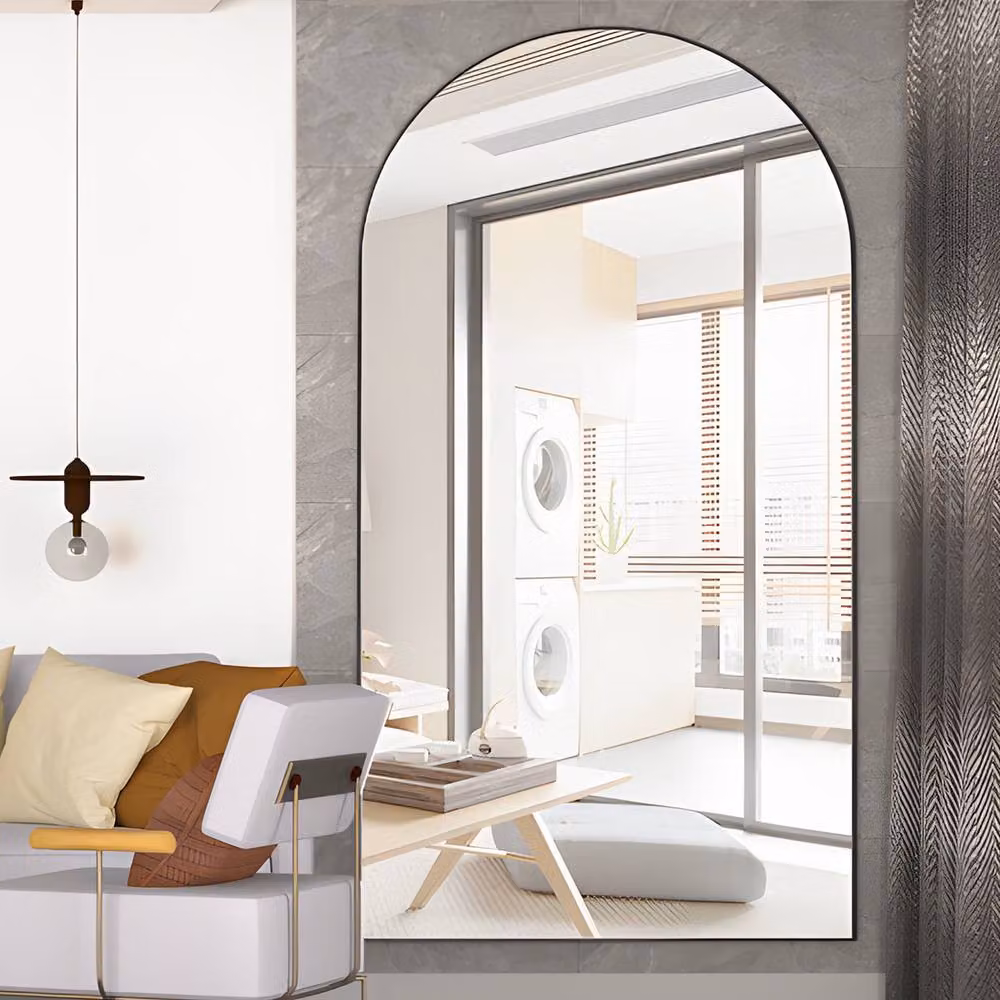CASSILANDO Extra Large Arch Black Floor Mirror, Freestanding or Hanging, H 198 cm x W 96 cm x D 1.4 cm – 2