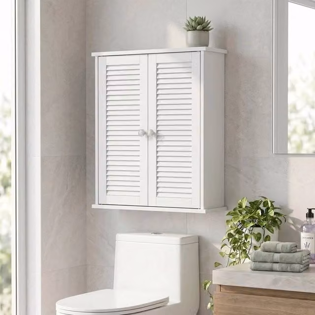 EONLION White Wall Mounted Bathroom Cabinet with Hinged Doors and Internal Shelves