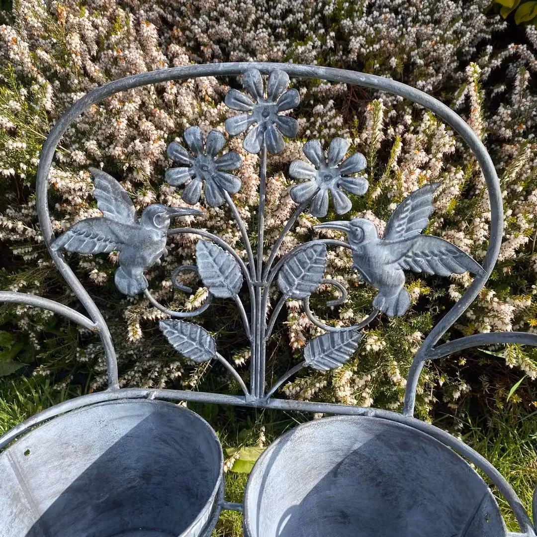 Minster Double Metal Garden Planter Tub in Grey, W: 46 cm, D: 29 cm, H: 44 cm – 4
