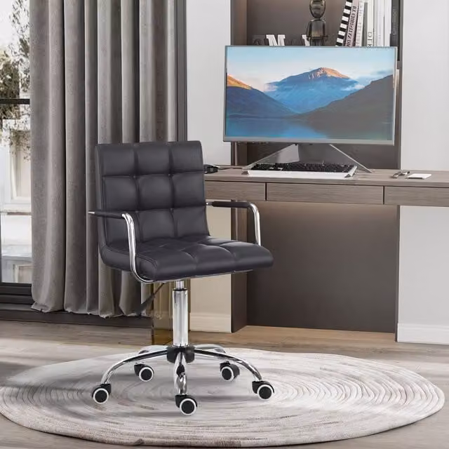 Vinsetto Black Synthetic Leather Swivel Task Chair with Armrests and Castors for Home Office – 1