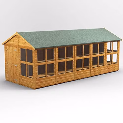 POWER Apex Wooden Greenhouse with Toughened Glass and 12mm Extra Thick Timber, Brown