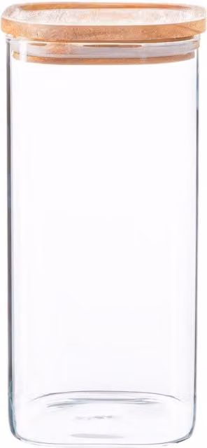 Argon Tableware Square Glass Storage Jar with Airtight Wooden Lid, 1.5 l, Clear