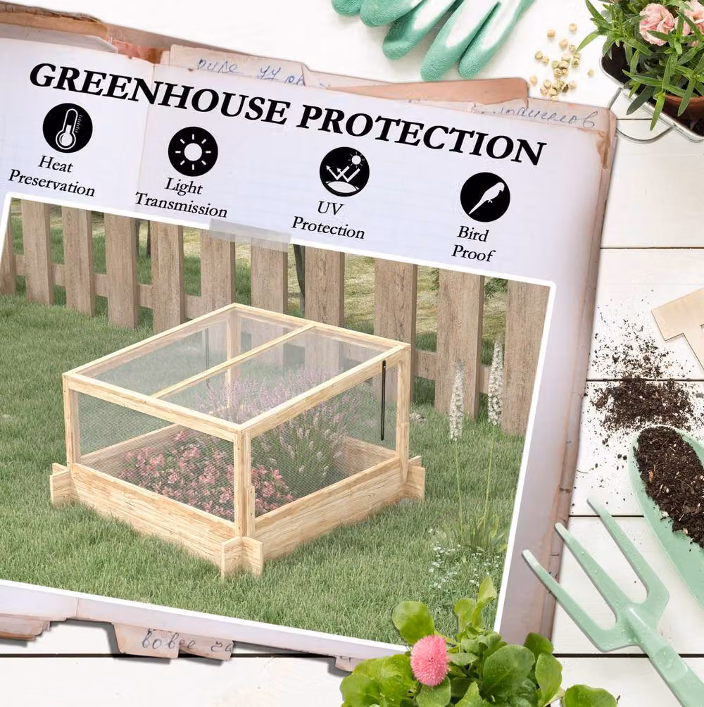 STILVORA Greenhouse Planter Box with Openable Roof in Brown and Sand Wood and Polycarbonate W/D/H: 98.0 x 53.5 x 53.5 cm – 3
