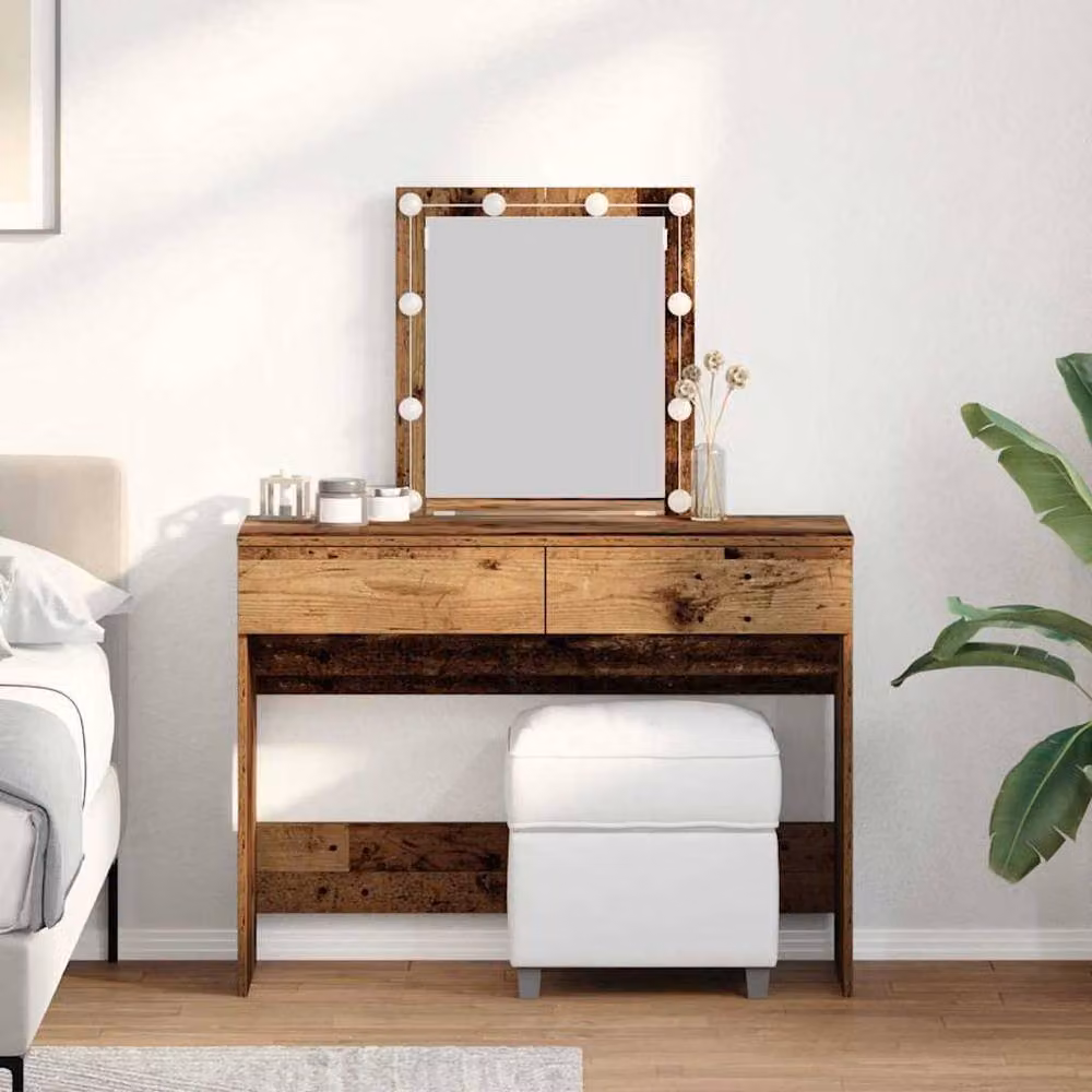 Berkfield Home Hollywood LED Dressing Table with Mirror in Brown Rustic Wood Finish – 2