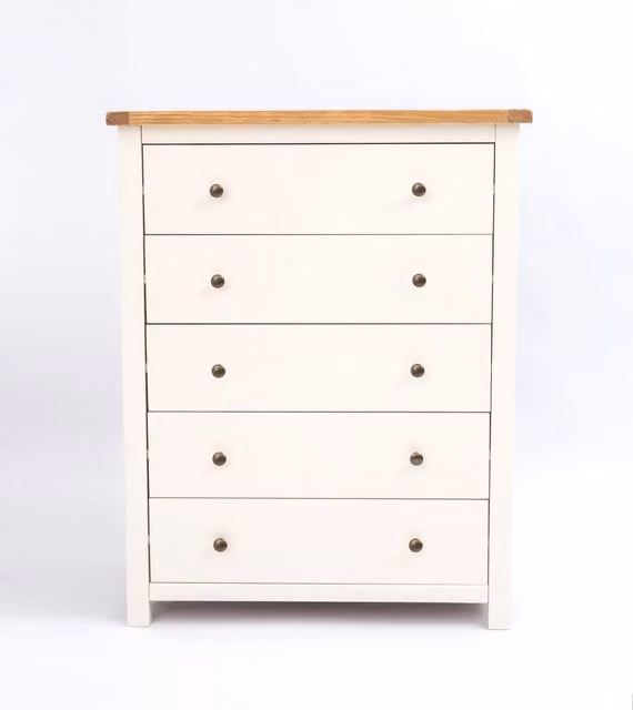 Cabinet Bits Maggiori 5 Drawer Chest of Drawers in White Pine with Brass Knobs