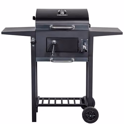 George Foreman Large Charcoal BBQ in Black, Portable Outdoor Smoker with Lid Cover, Adjustable Cast Iron Grill and Integrated Temperature Gauge, W/D/H: 109 x 103 x 46 cm – 6