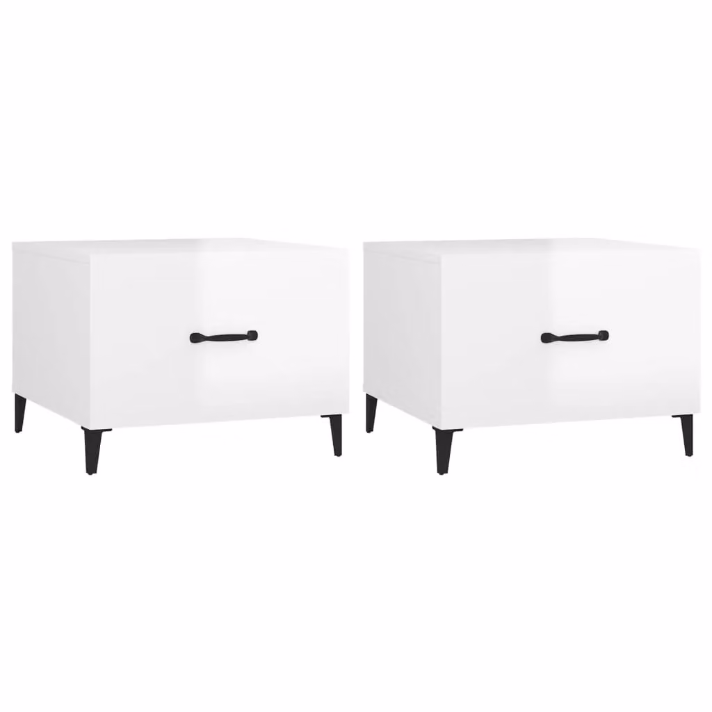 Berkfield Home Set of 2 High Gloss White Square Coffee Tables with Metal Legs, W/D/H: 50 x 50 x 40 cm – 2