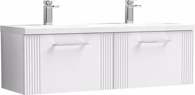 Balterley Wall Hung 2 Drawer Vanity Unit with 2 Ceramic Basins, Satin White, W: 120 cm