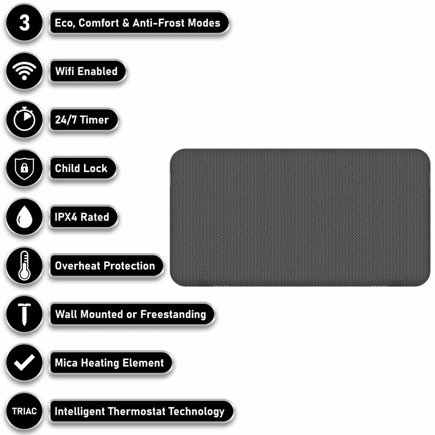 MYLEK 2kW Electric Mica Panel Radiator in Grey with WiFi App Control and IPX4 Rating – 2