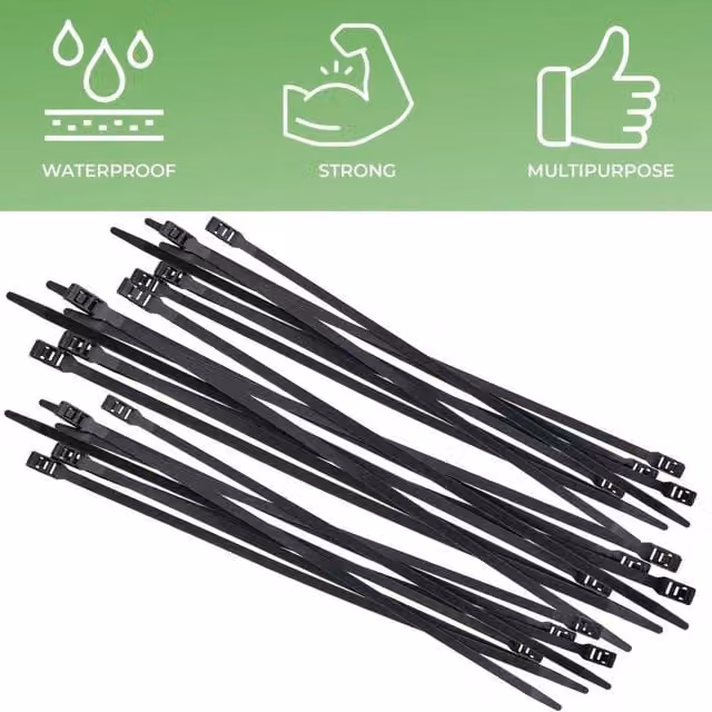 SPETLEK Releasable Black Plastic Cable Ties, 100-Pack