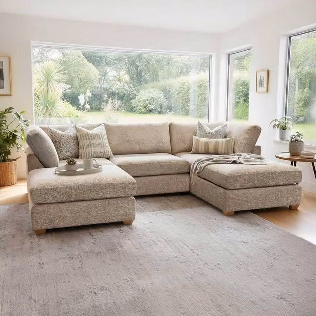 Furnishings For Less UK Kenzo U-Shaped 4-5 Seater Chenille Fabric Sofa in Beige